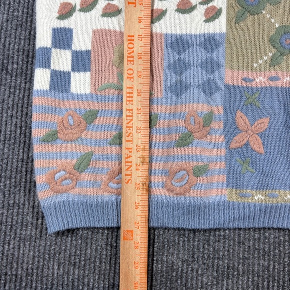 Alfred Dunner Sweater Women's L Vintage Floral Patchwork Mock Neck Blue Pastel - Picture 5 of 5